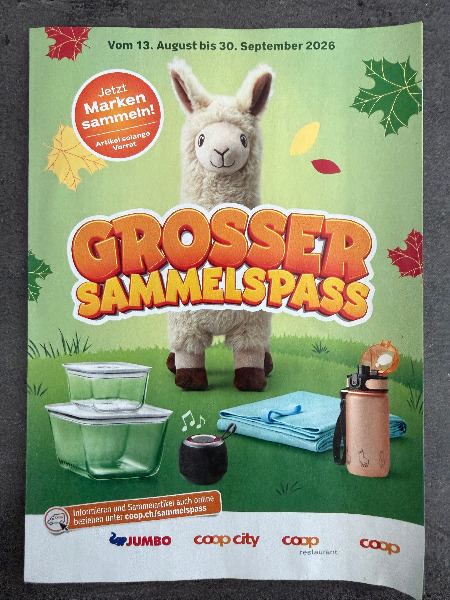 3 volle Sammelkarten + 4 Märkli "Grosser Sammelspass" Coop