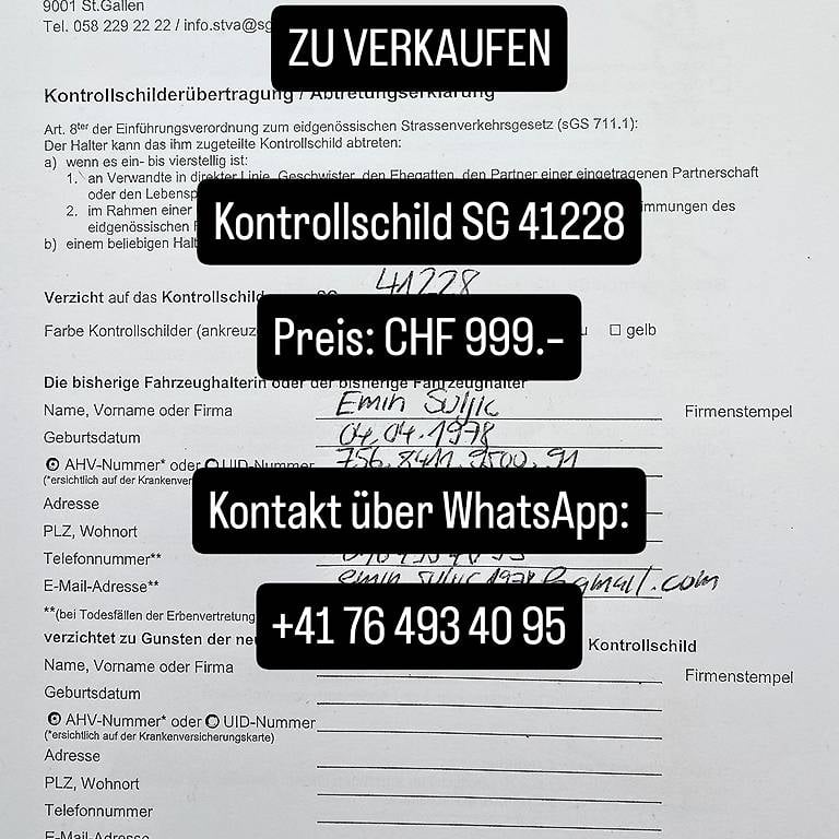 Kontrollschild SG 41228