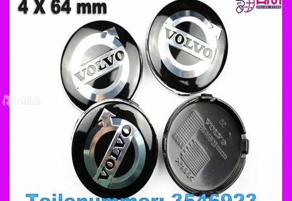  VOLVO Schwatz Silber 4 x64mm Felgenkappe